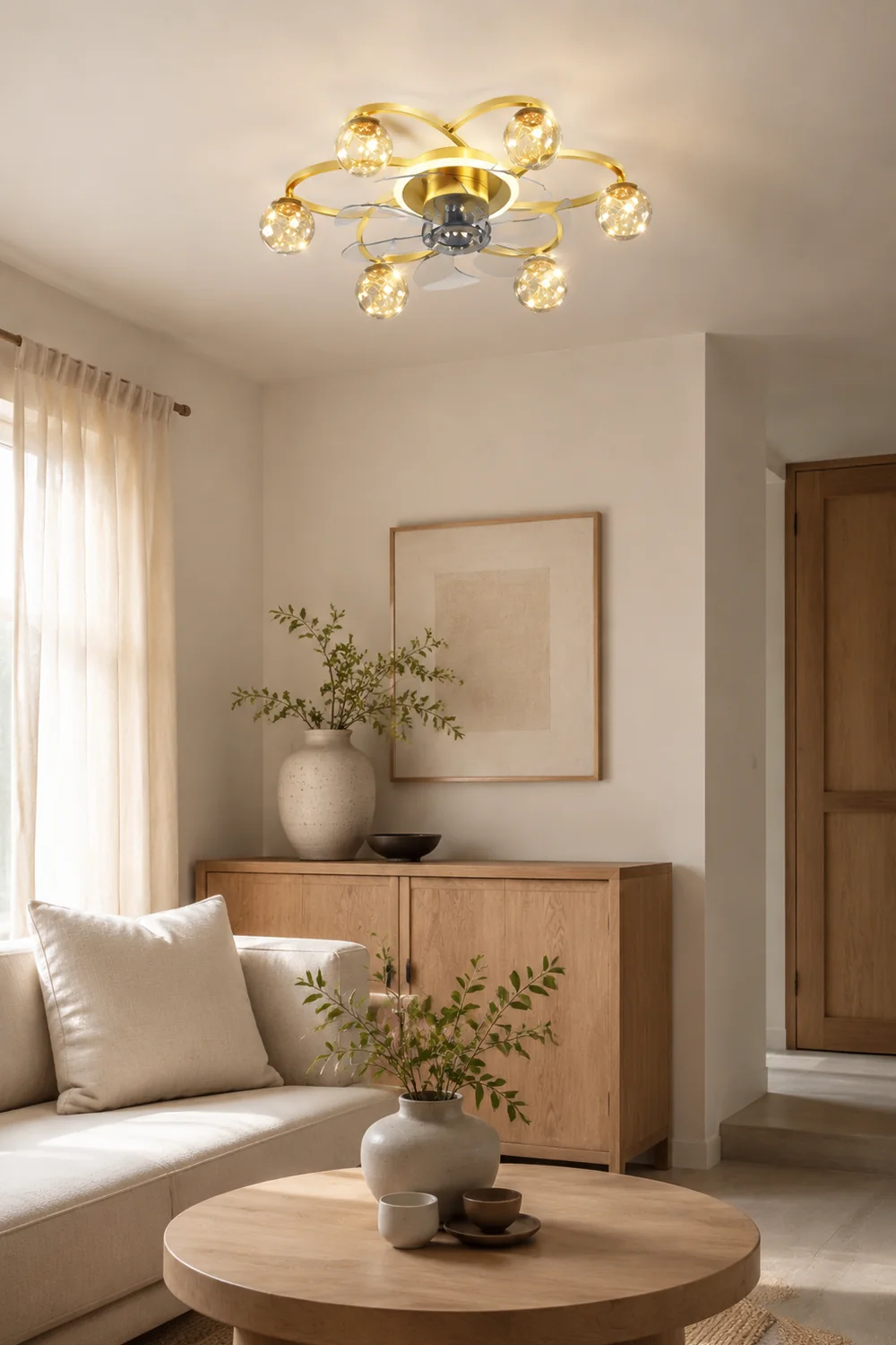 Madina Deckenventilator mit Beleuchtung Sternklar Gold, 7-Blatt, ∅58CM - Lumpaz