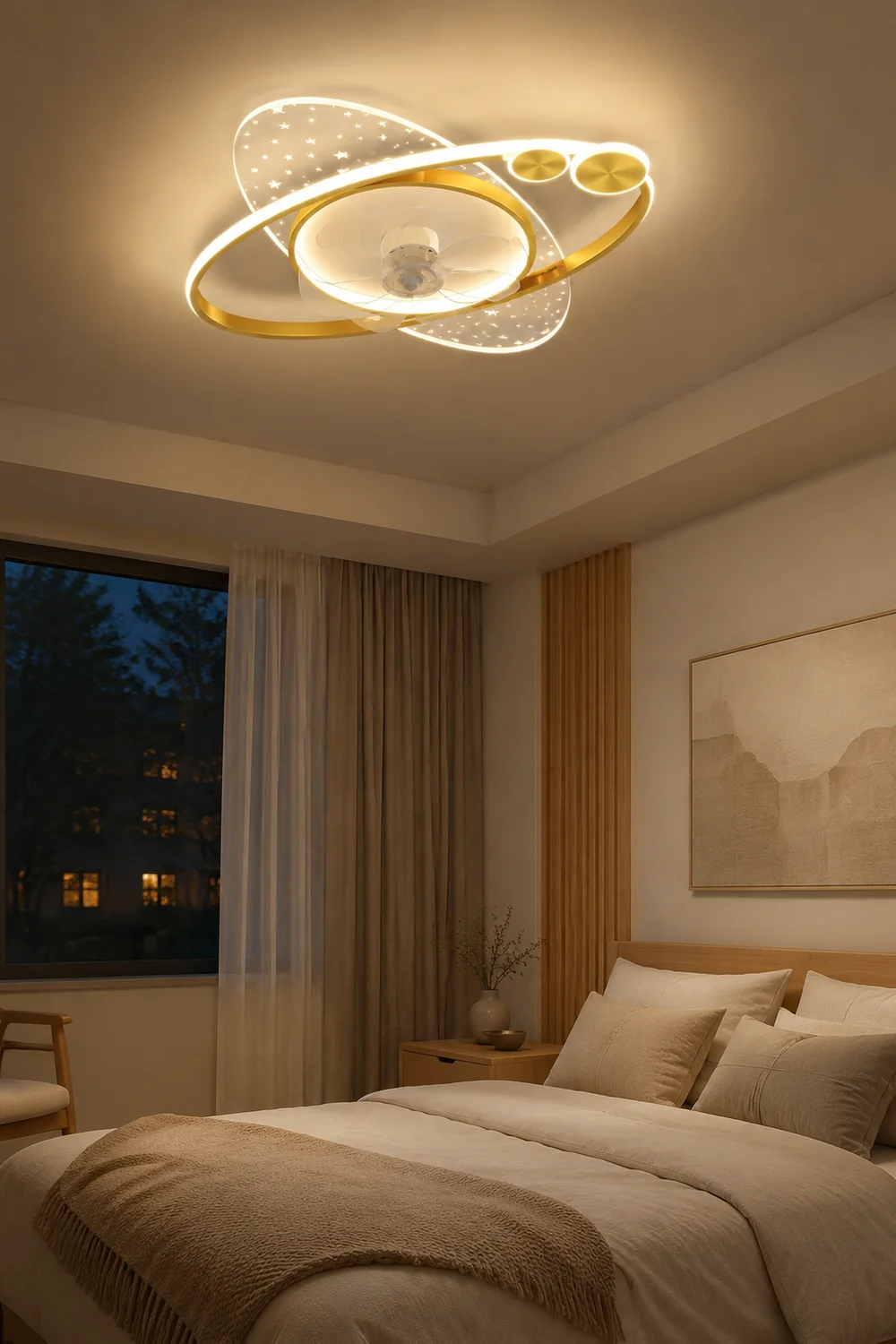 Madina Deckenventilator mit Beleuchtung 2-Ring 7-Blatt, 2 Farben, 58CM Lang - Lumpaz