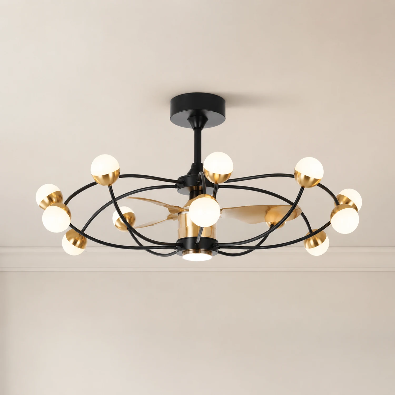 Valentina Deckenventilator mit Beleuchtung, 12-flamming, Metall & Acryl, ∅90CM - Lumpaz