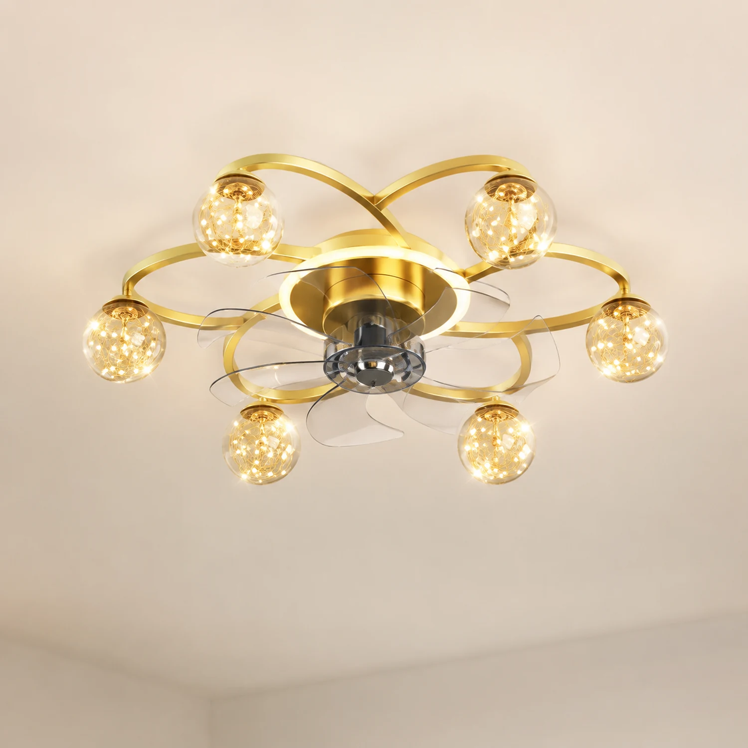 Madina Deckenventilator mit Beleuchtung Sternklar Gold, 7-Blatt, ∅58CM - Lumpaz