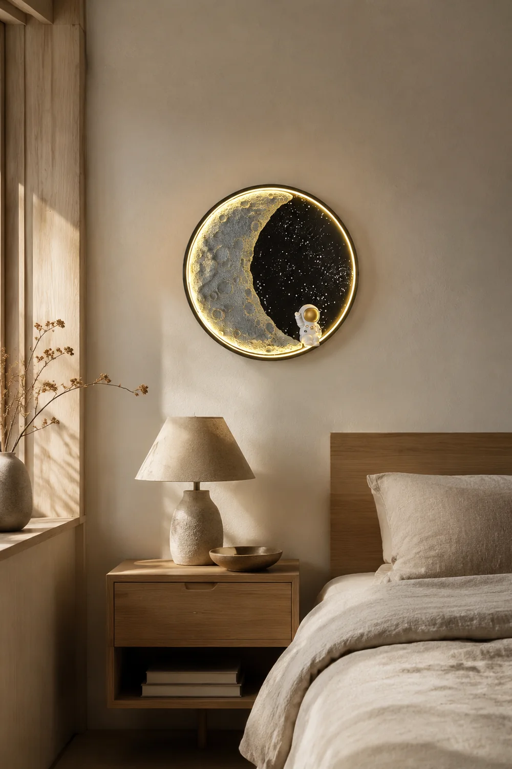 Elif Wandleuchte Astronaut Mond Schwarz, ∅50CM - Lumpaz