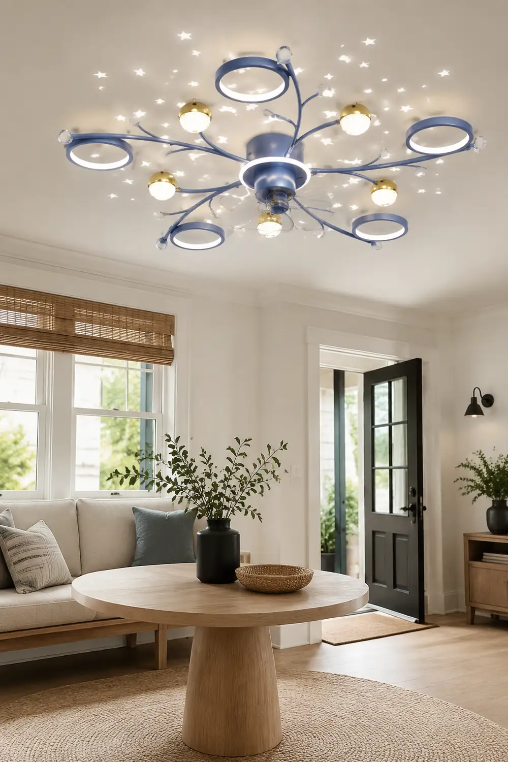 Madina Deckenventilator mit Beleuchtung Blau & Schwarz, 6/8/10-flammig, ∅80/120CM - Lumpaz