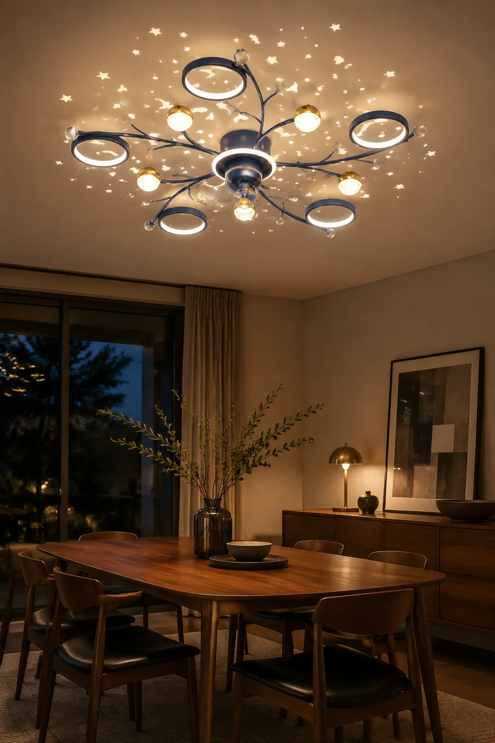 Madina Deckenventilator mit Beleuchtung Blau & Schwarz, 6/8/10-flammig, ∅80/120CM - Lumpaz