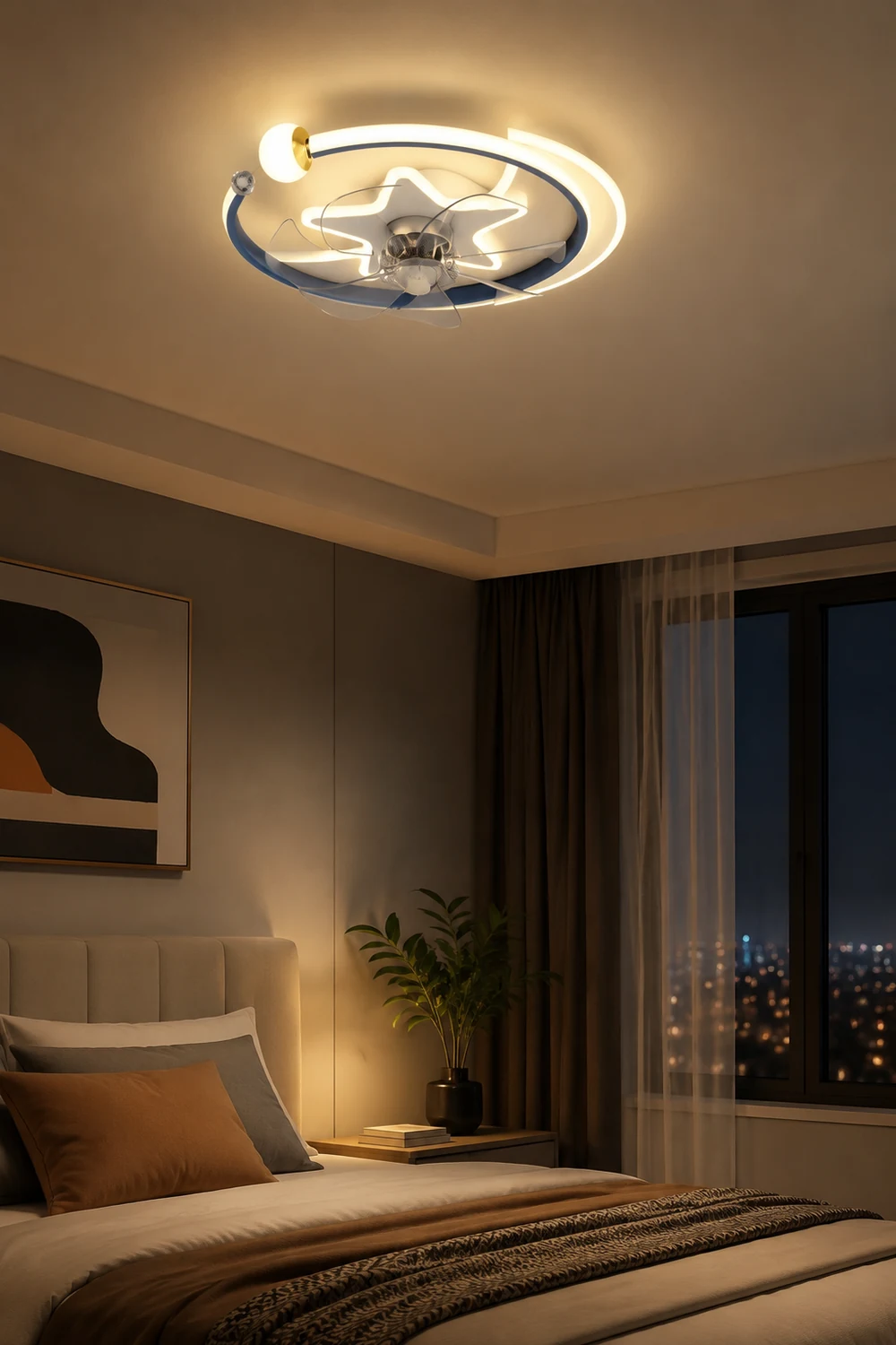 Minori Deckenventilator mit Beleuchtung Stern & Mond, 3 Farben, ∅51CM - Lumpaz