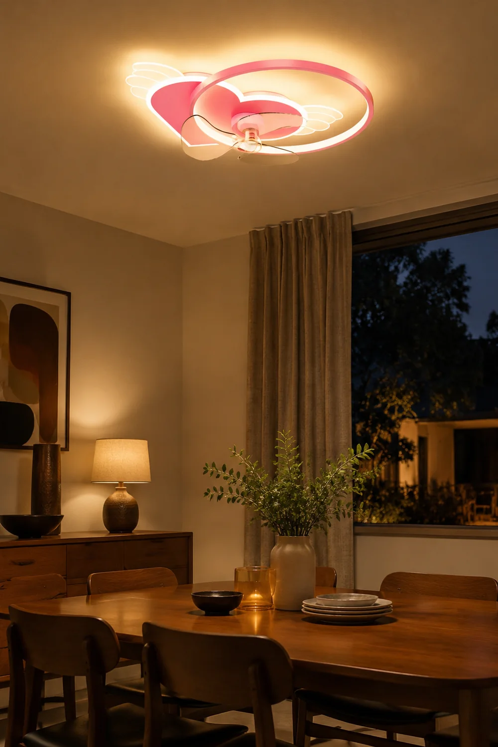 Minori Deckenventilator mit Beleuchtung Herz Rosa, 56CM Lang - Lumpaz