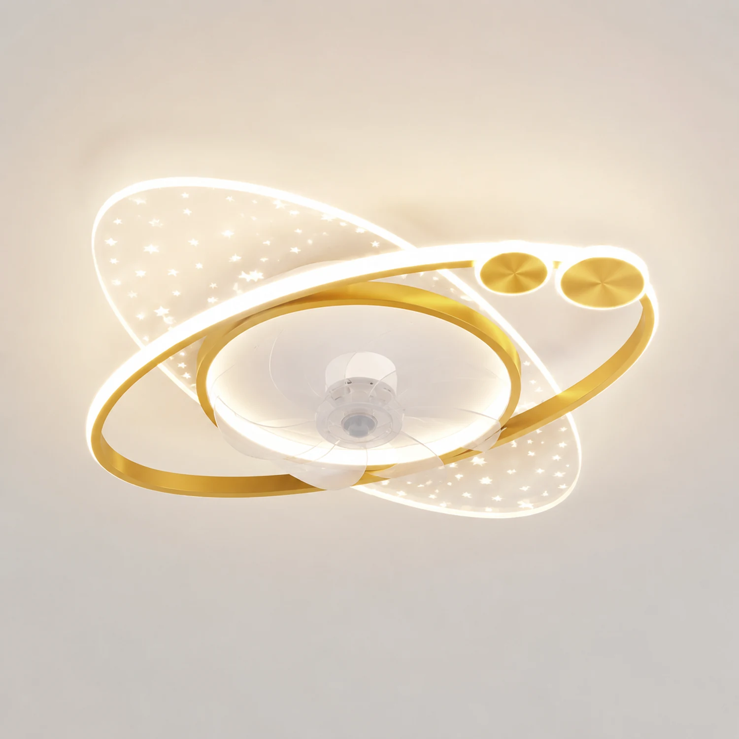 Madina Deckenventilator mit Beleuchtung 2-Ring 7-Blatt, 2 Farben, 58CM Lang - Lumpaz