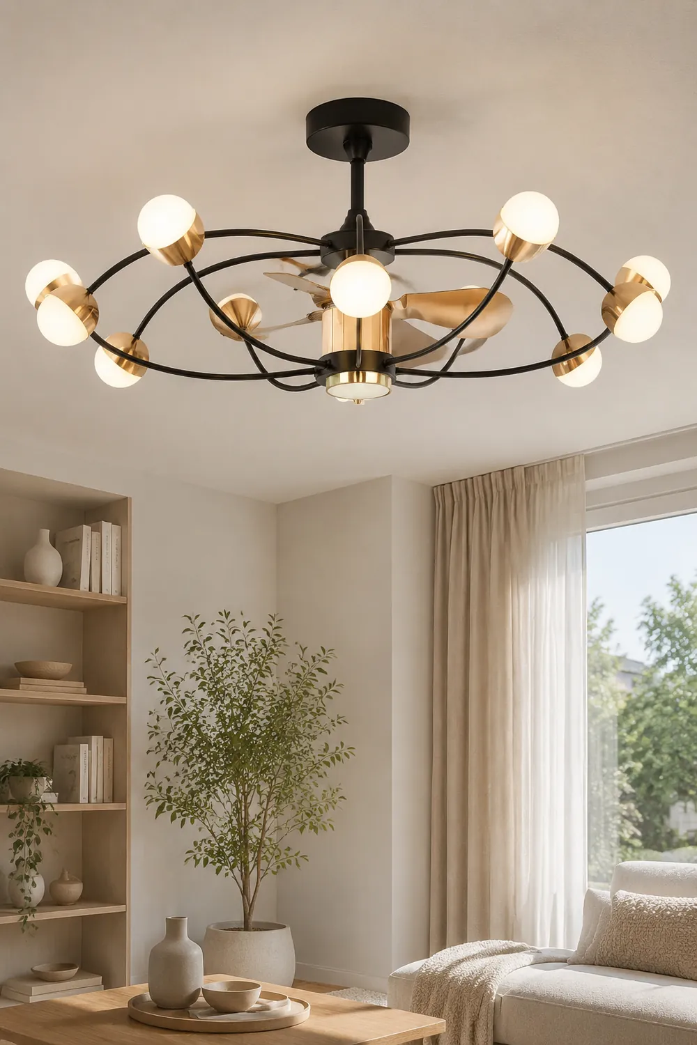 Valentina Deckenventilator mit Beleuchtung, 12-flamming, Metall & Acryl, ∅90CM - Lumpaz