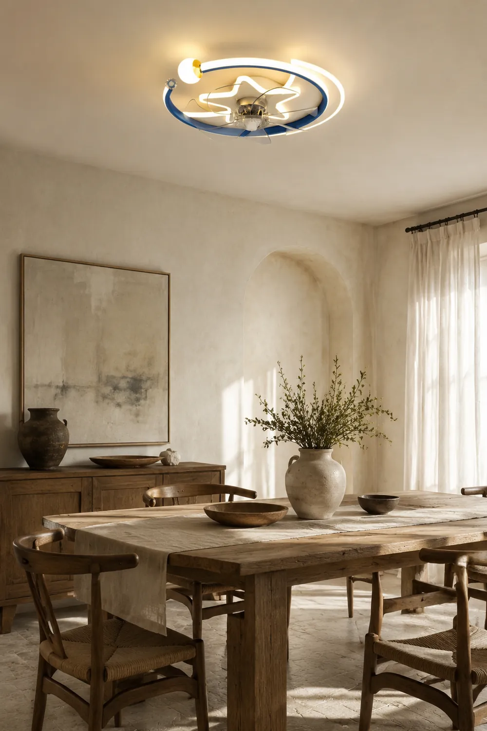 Minori Deckenventilator mit Beleuchtung Stern & Mond, 3 Farben, ∅51CM - Lumpaz