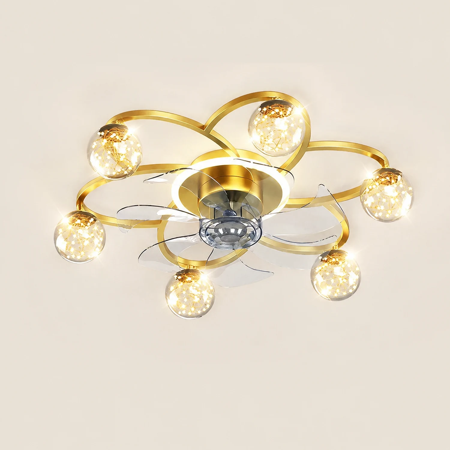 Madina Deckenventilator mit Beleuchtung Sternklar Gold, 7-Blatt, ∅58CM - Lumpaz