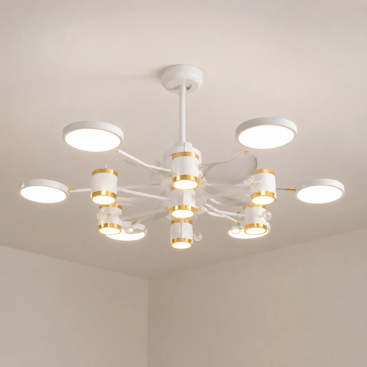 Madina Deckenventilator mit Beleuchtung Weiß & Schwarz, 12-flammig, ∅120CM - Lumpaz