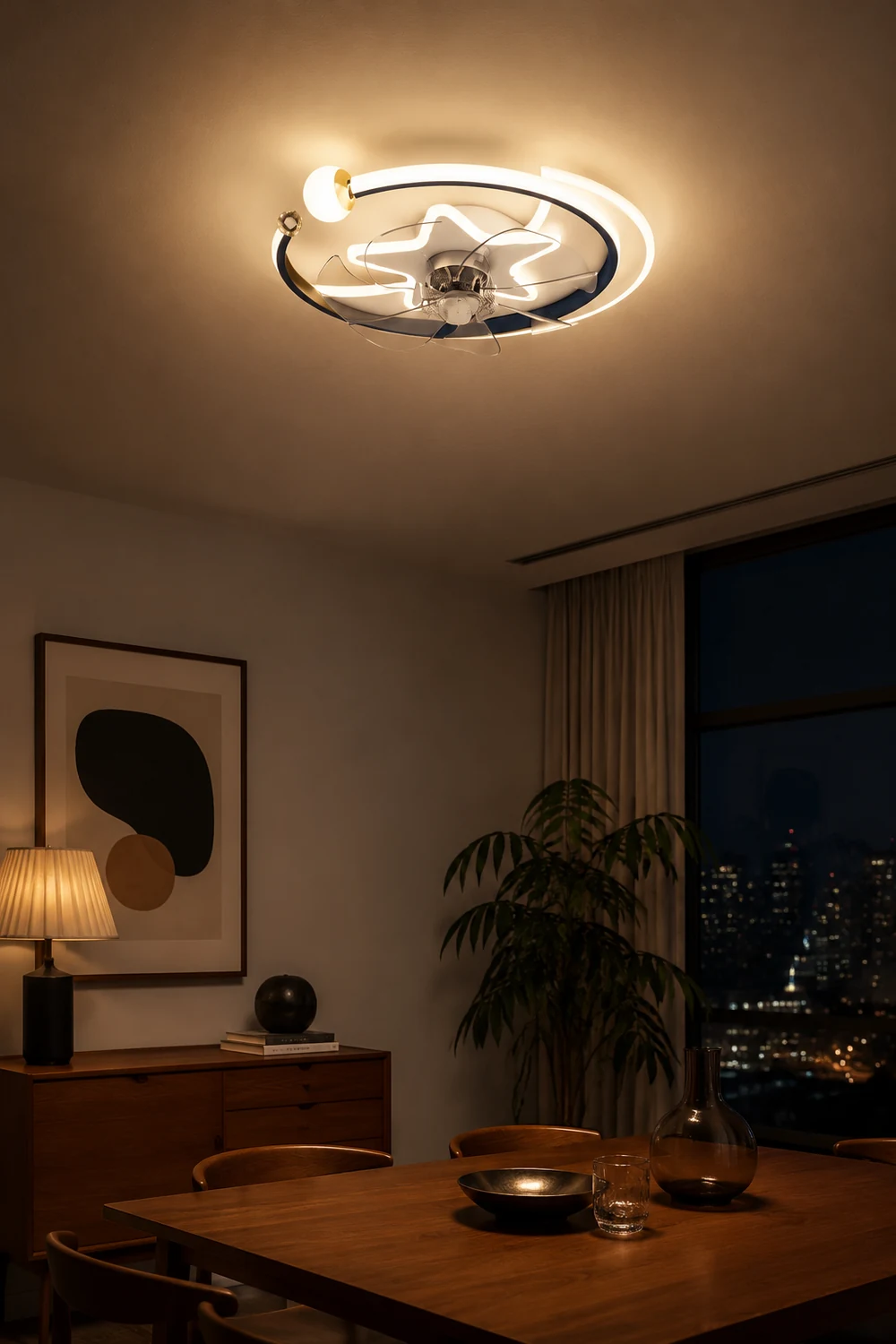 Minori Deckenventilator mit Beleuchtung Stern & Mond, 3 Farben, ∅51CM - Lumpaz