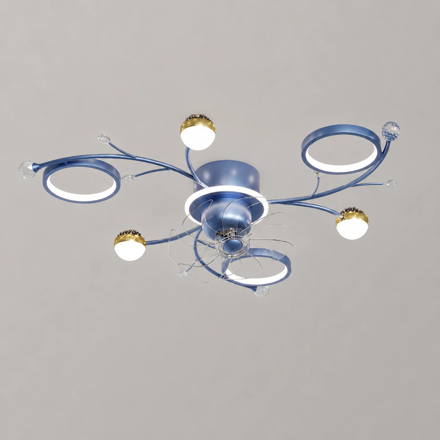 Madina Deckenventilator mit Beleuchtung Blau & Schwarz, 6/8/10-flammig, ∅80/120CM - Lumpaz