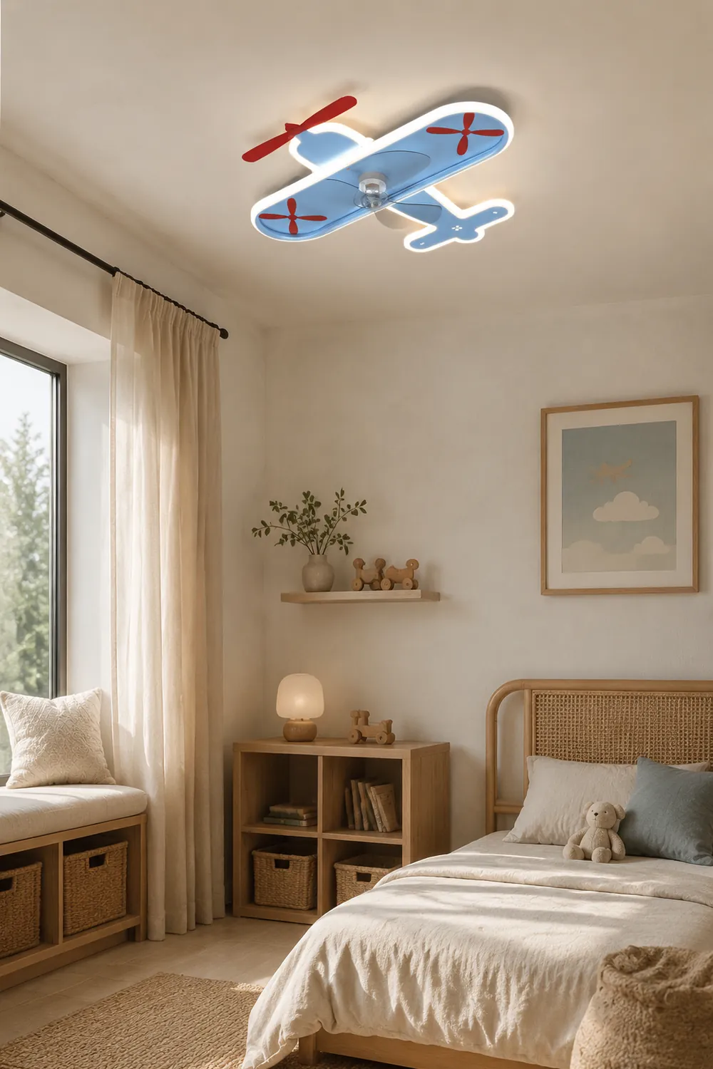 Minori Deckenventilator mit Beleuchtung Flugzeug Blau, 53CM Lang - Lumpaz