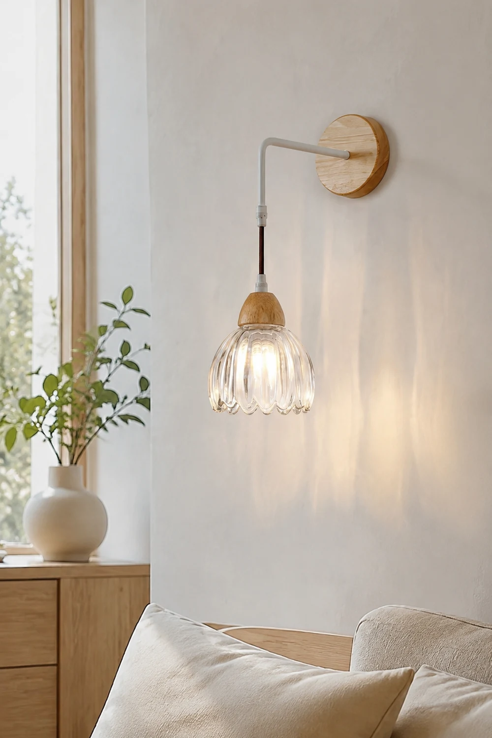 Lily Spiegelfront Wandleuchte Blume, Holz, ∅14CM - Lumpaz