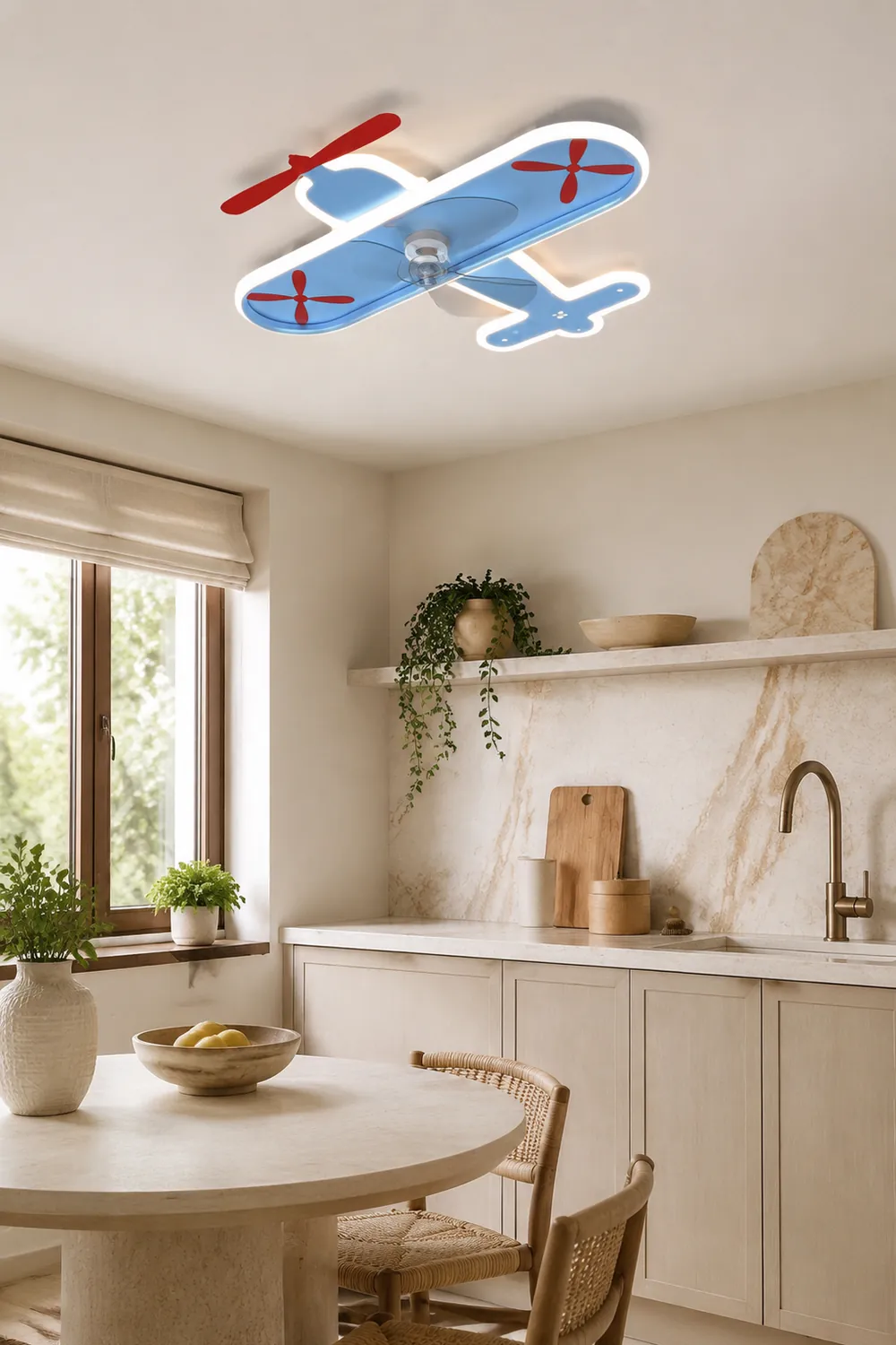 Minori Deckenventilator mit Beleuchtung Flugzeug Blau, 53CM Lang - Lumpaz