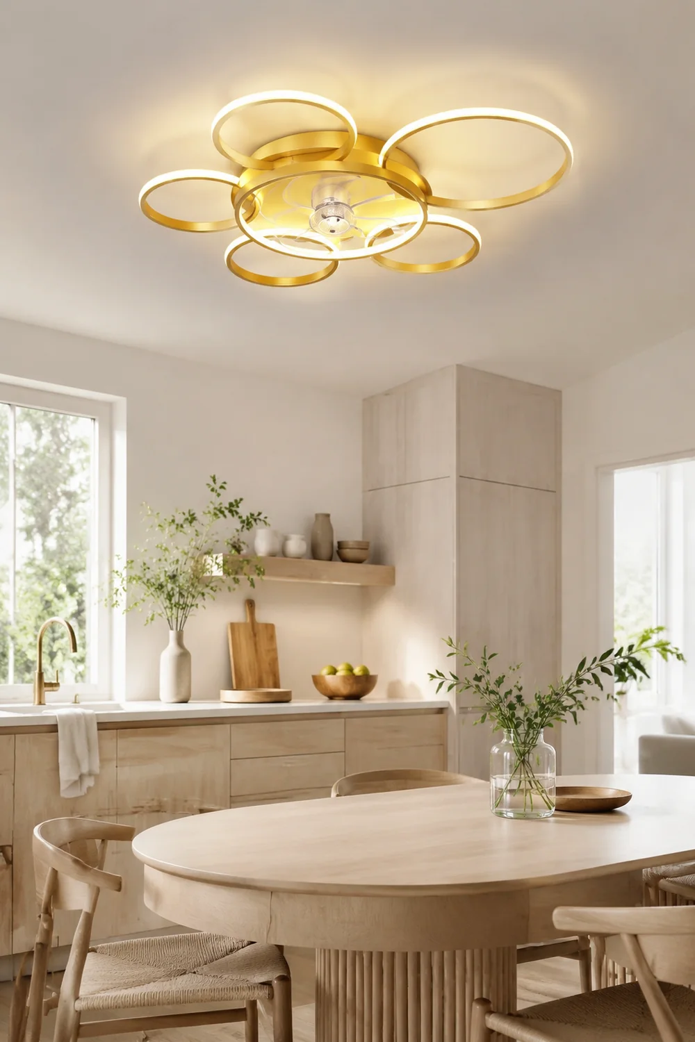 Arisha Deckenventilator mit Beleuchtung Kreis & Krone，2 Farben, 3 Stile, 90CM - Lumpaz