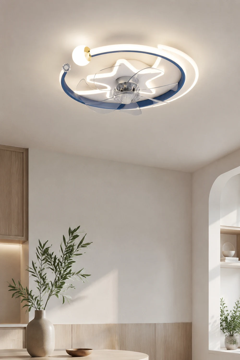 Minori Deckenventilator mit Beleuchtung Stern & Mond, 3 Farben, ∅51CM - Lumpaz