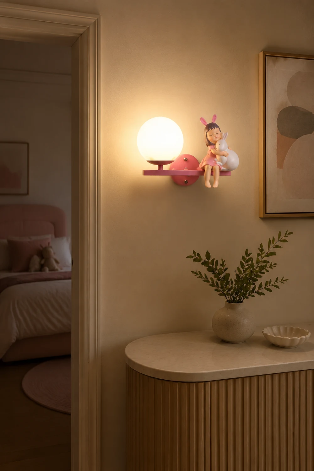 Minori Wandleuchte Weiß & Rosa, 20CM Lang - Lumpaz