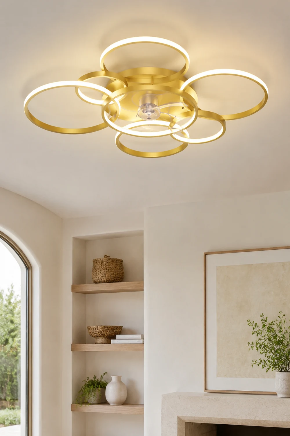 Arisha Deckenventilator mit Beleuchtung Kreis & Krone，2 Farben, 3 Stile, 90CM - Lumpaz