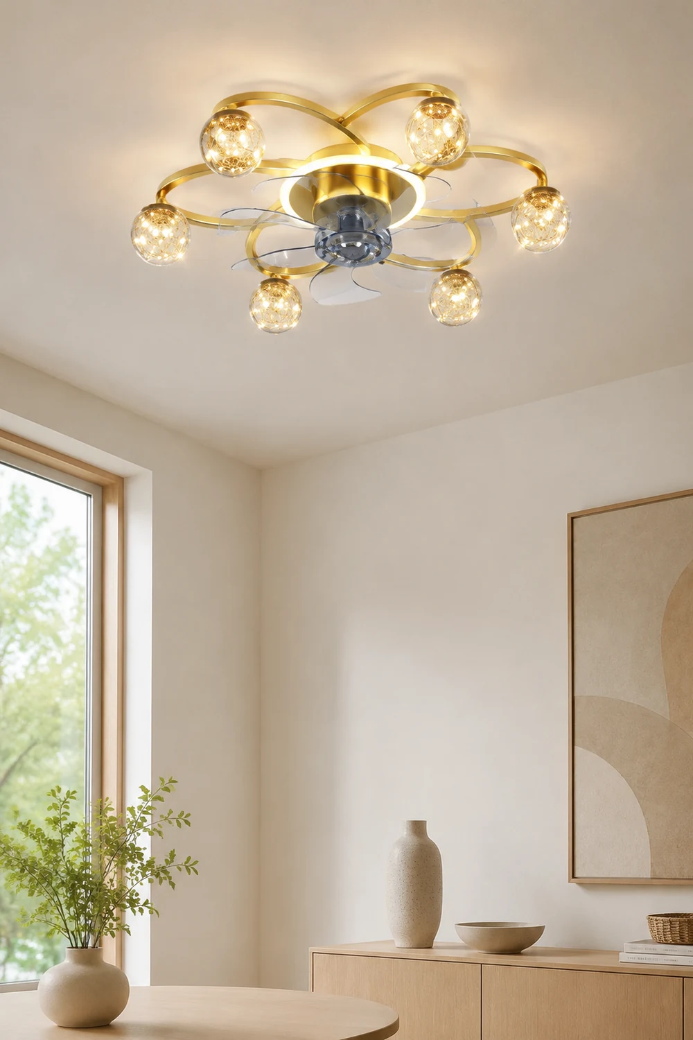 Madina Deckenventilator mit Beleuchtung Sternklar Gold, 7-Blatt, ∅58CM - Lumpaz