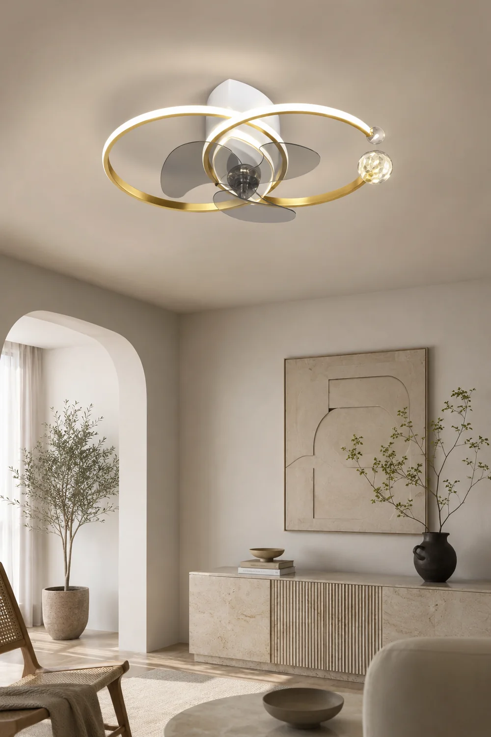 Arisha Deckenventilator mit Beleuchtung Doppel-C 3-Blatt, 2 Farben, ∅70CM - Lumpaz