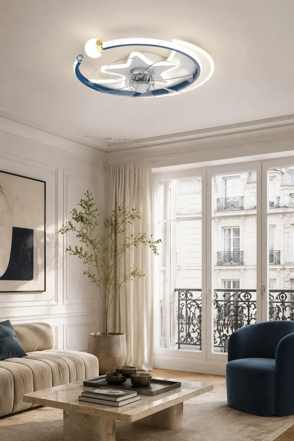 Minori Deckenventilator mit Beleuchtung Stern & Mond, 3 Farben, ∅51CM - Lumpaz