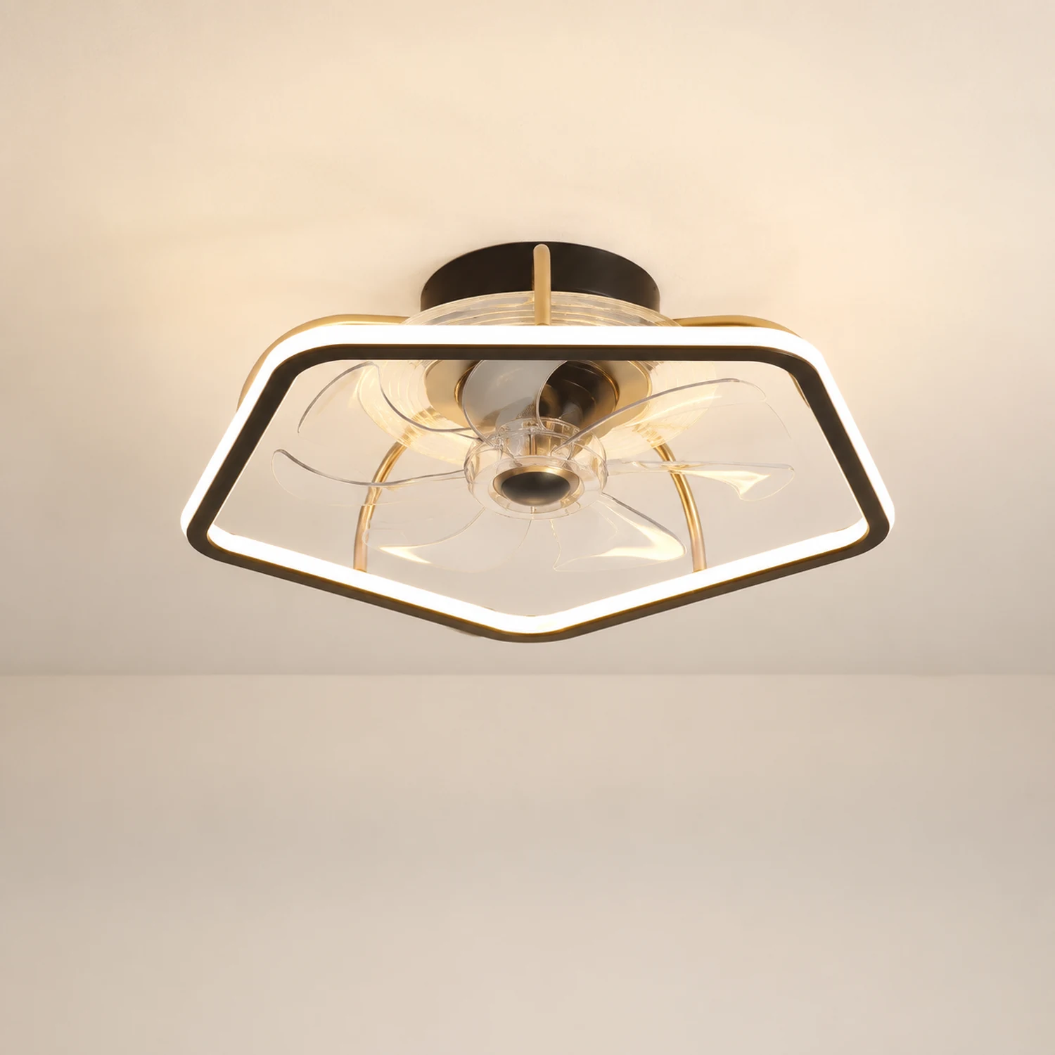 Edge Deckenventilator mit Beleuchtung Pentagon Schwarz 7-Blatt, 48CM Lang - Lumpaz