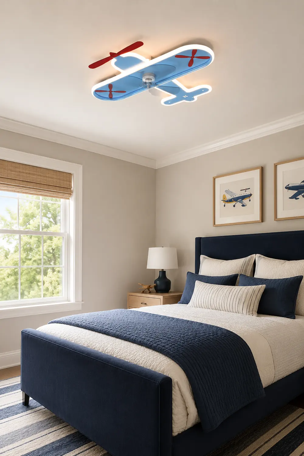 Minori Deckenventilator mit Beleuchtung Flugzeug Blau, 53CM Lang - Lumpaz