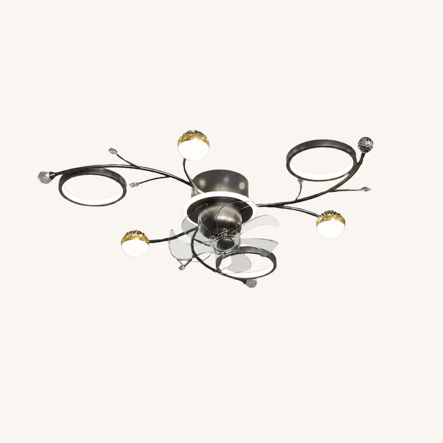 Madina Deckenventilator mit Beleuchtung Blau & Schwarz, 6/8/10-flammig, ∅80/120CM - Lumpaz
