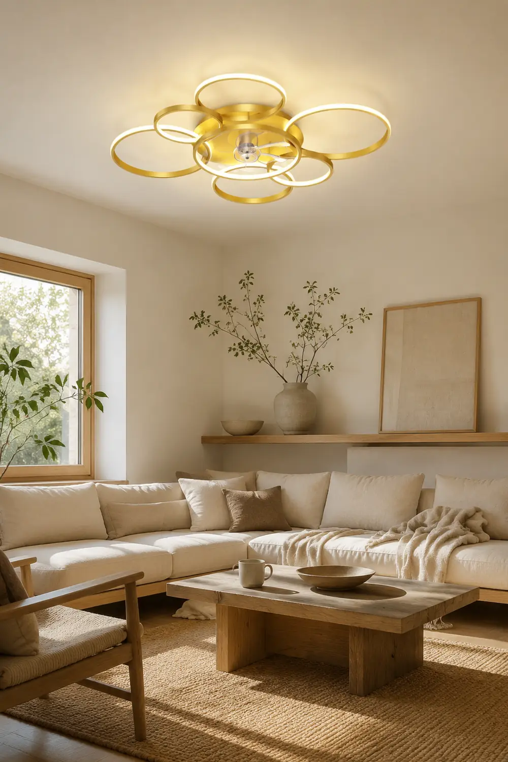 Arisha Deckenventilator mit Beleuchtung Kreis & Krone，2 Farben, 3 Stile, 90CM - Lumpaz