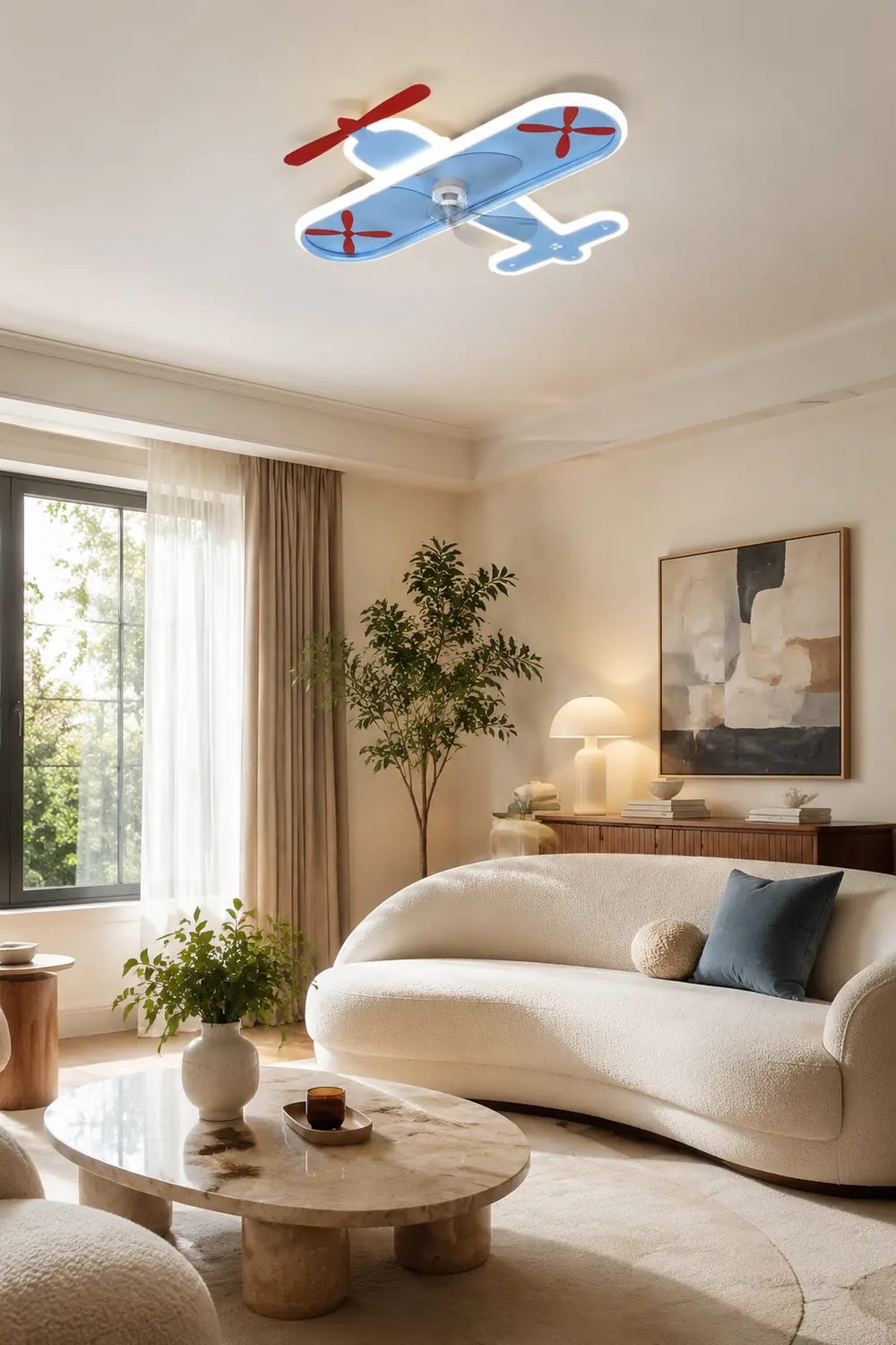 Minori Deckenventilator mit Beleuchtung Flugzeug Blau, 53CM Lang - Lumpaz