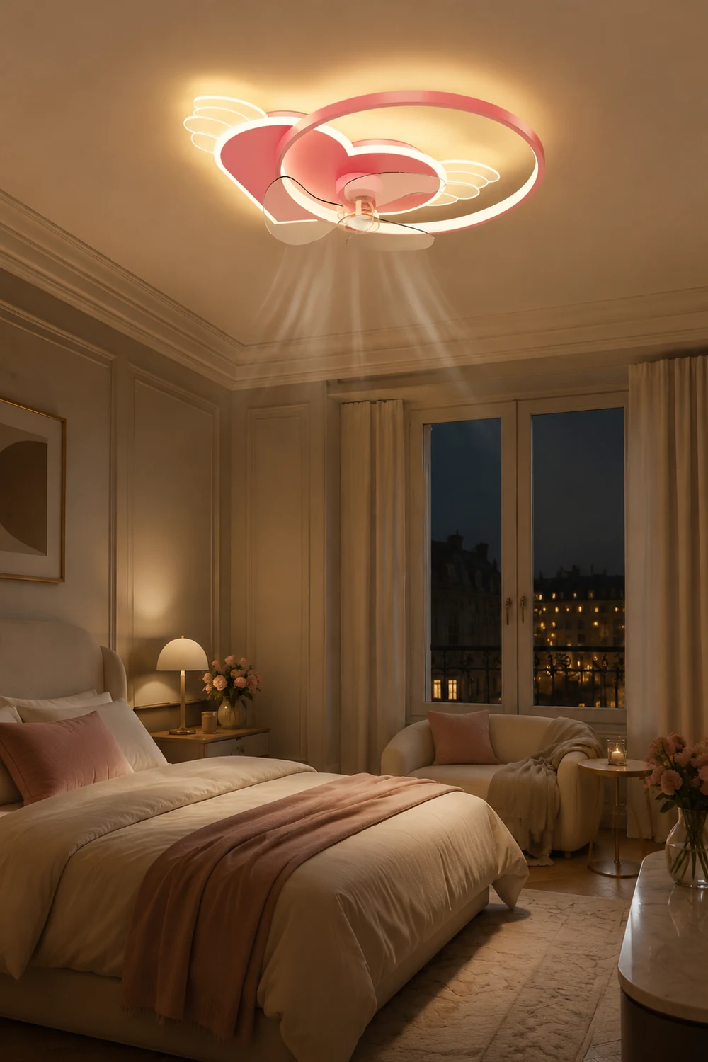 Minori Deckenventilator mit Beleuchtung Herz Rosa, 56CM Lang - Lumpaz