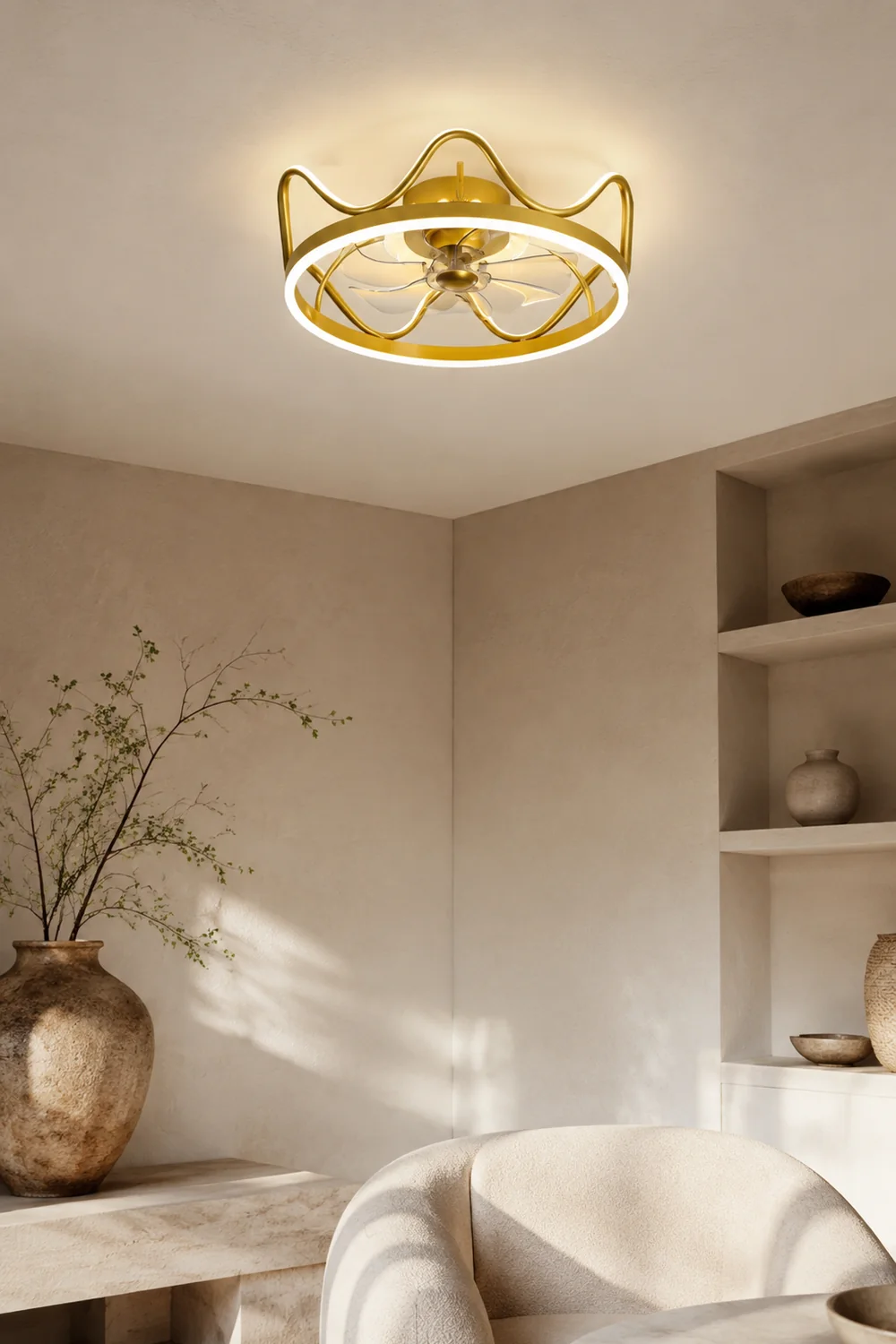 Madina Deckenventilator mit Beleuchtung Krone, 2 Farben, ∅47/56cm - Lumpaz