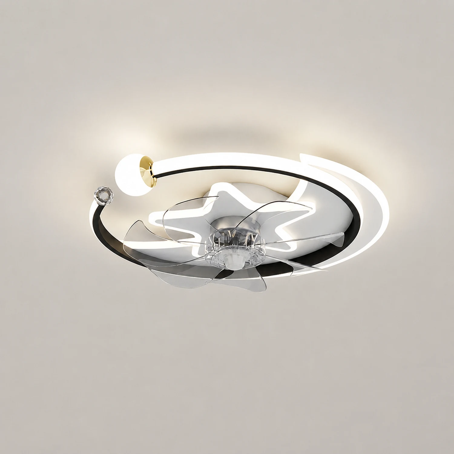 Minori Deckenventilator mit Beleuchtung Stern & Mond, 3 Farben, ∅51CM - Lumpaz