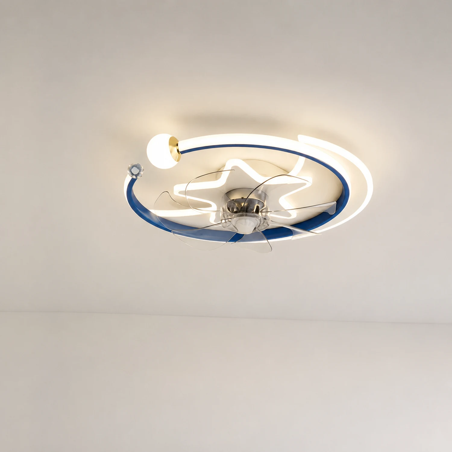 Minori Deckenventilator mit Beleuchtung Stern & Mond, 3 Farben, ∅51CM - Lumpaz