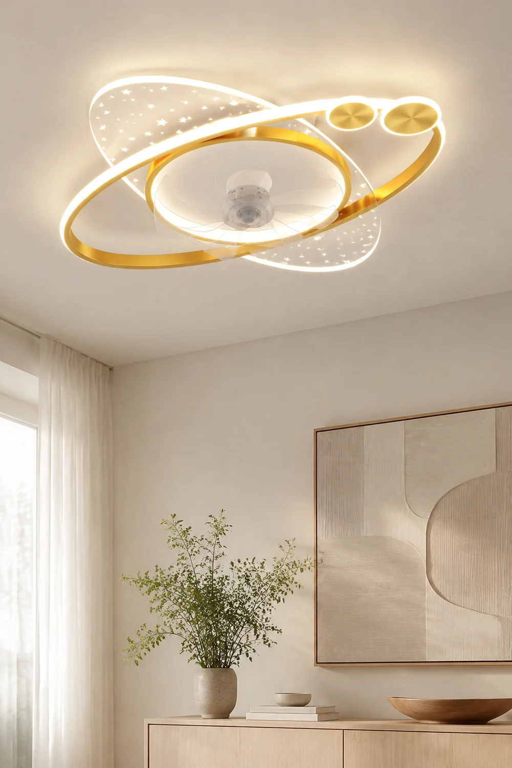 Madina Deckenventilator mit Beleuchtung 2-Ring 7-Blatt, 2 Farben, 58CM Lang - Lumpaz