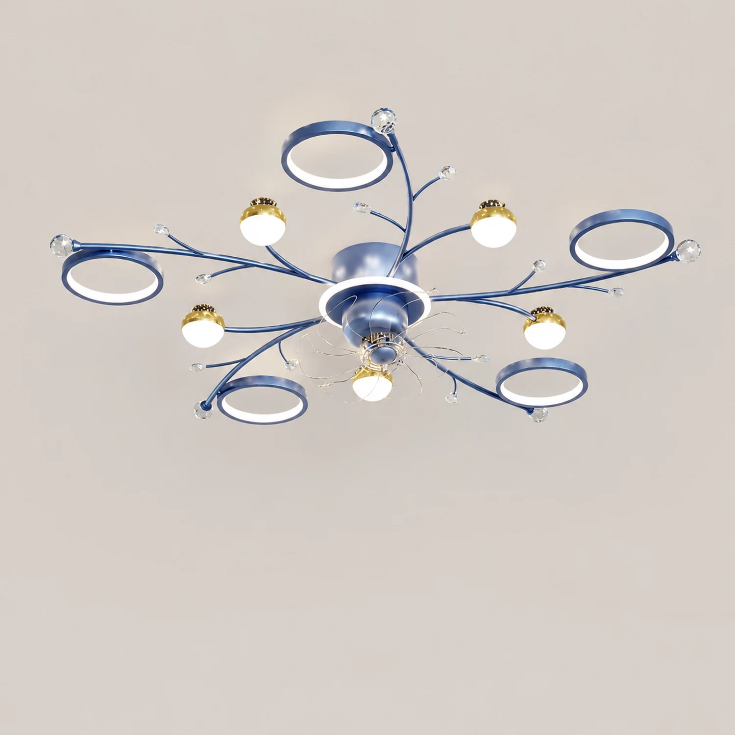 Madina Deckenventilator mit Beleuchtung Blau & Schwarz, 6/8/10-flammig, ∅80/120CM - Lumpaz