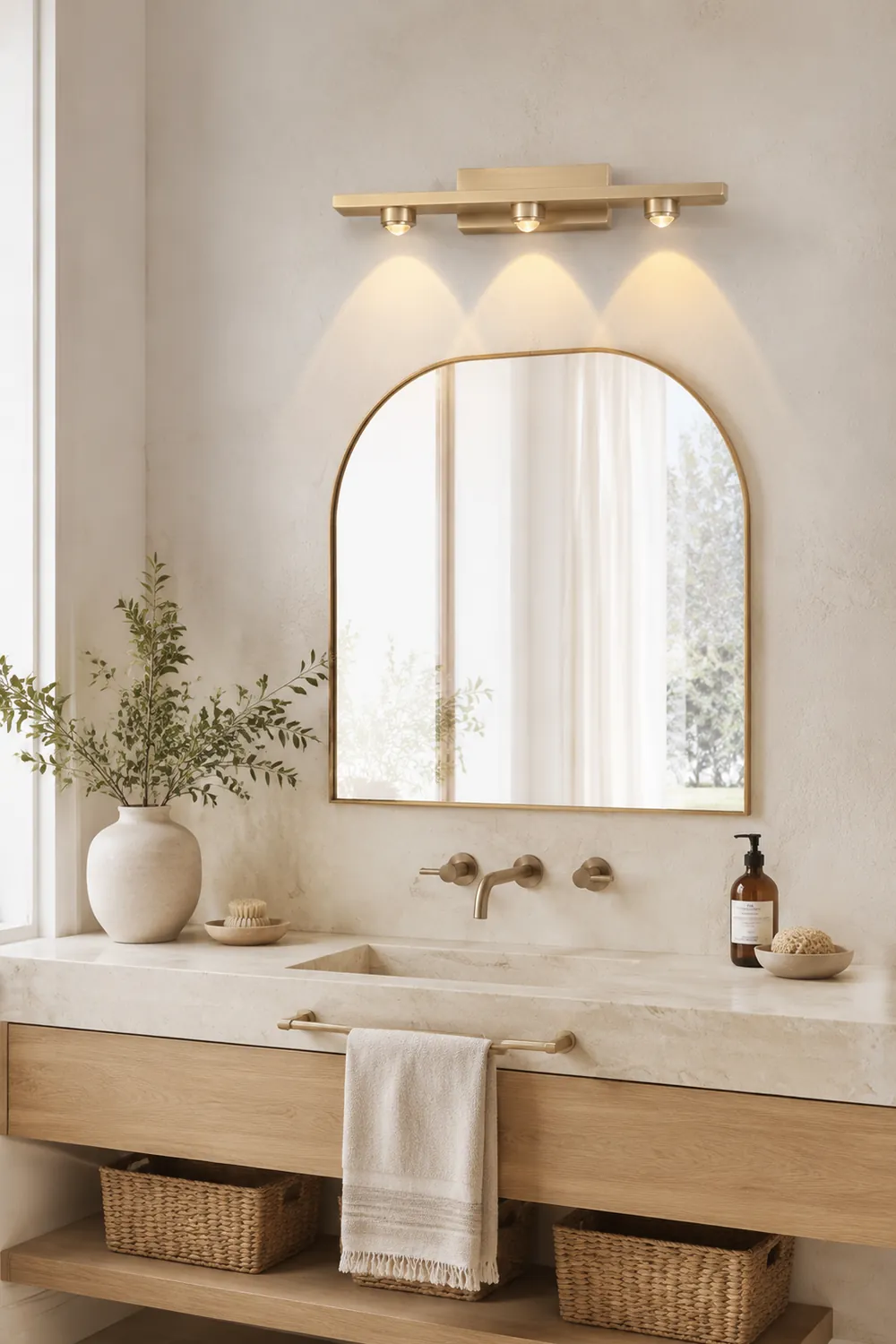Leigh Spiegelfront Wandleuchte Wasserwelle Messing, 3/5/7-flammig - Lumpaz