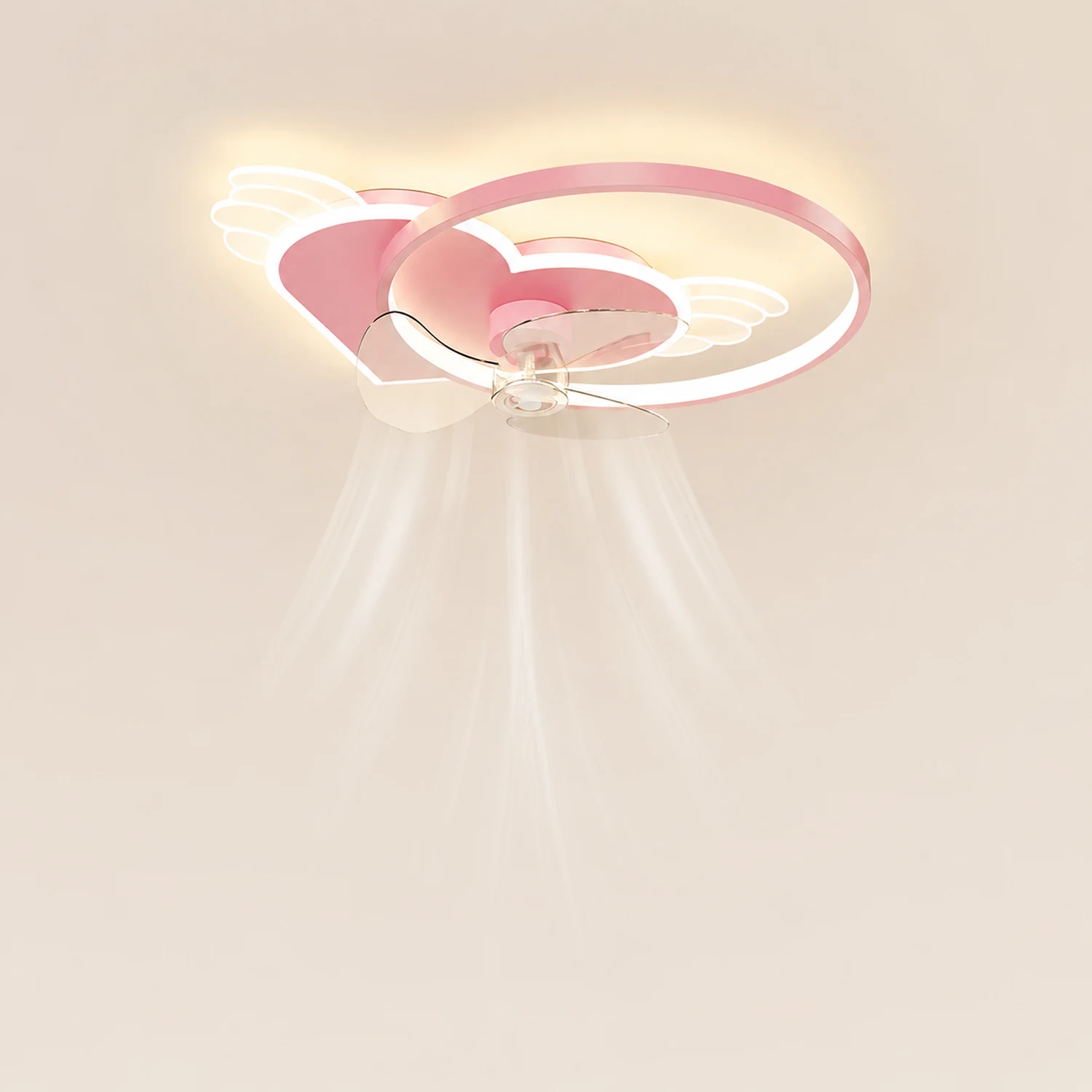 Minori Deckenventilator mit Beleuchtung Herz Rosa, 56CM Lang - Lumpaz
