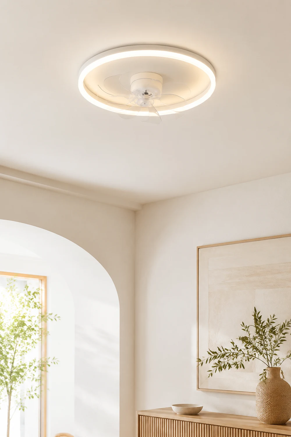 Edge Deckenventilator mit Beleuchtung Ring Weiß 7-Blatt, ∅41/50/60CM - Lumpaz