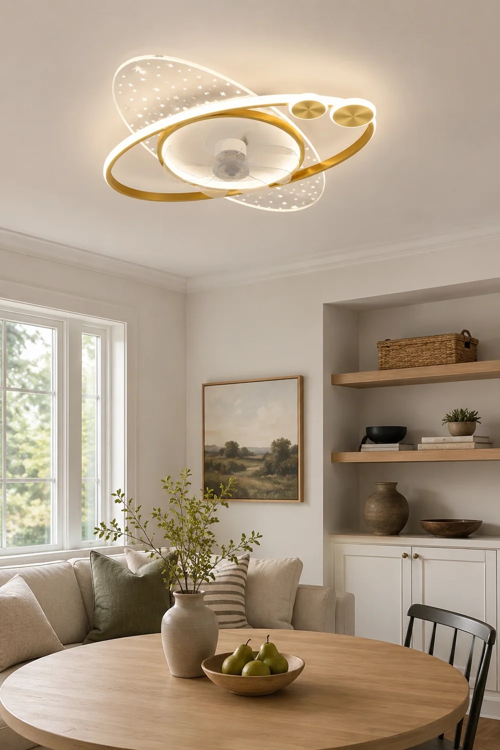 Madina Deckenventilator mit Beleuchtung 2-Ring 7-Blatt, 2 Farben, 58CM Lang - Lumpaz