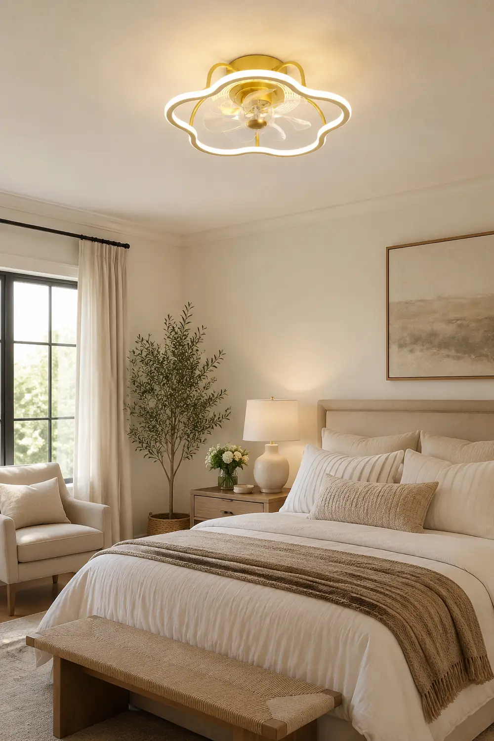 Kelley Deckenventilator mit Beleuchtung Blume Gold, ∅50CM - Lumpaz
