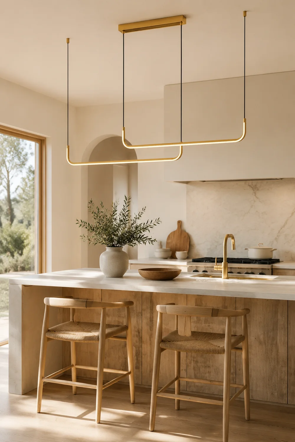 Edge Moderne Minimalistische LED Kronleuchter Pendelleuchte, Goldrahmen - Lumpaz