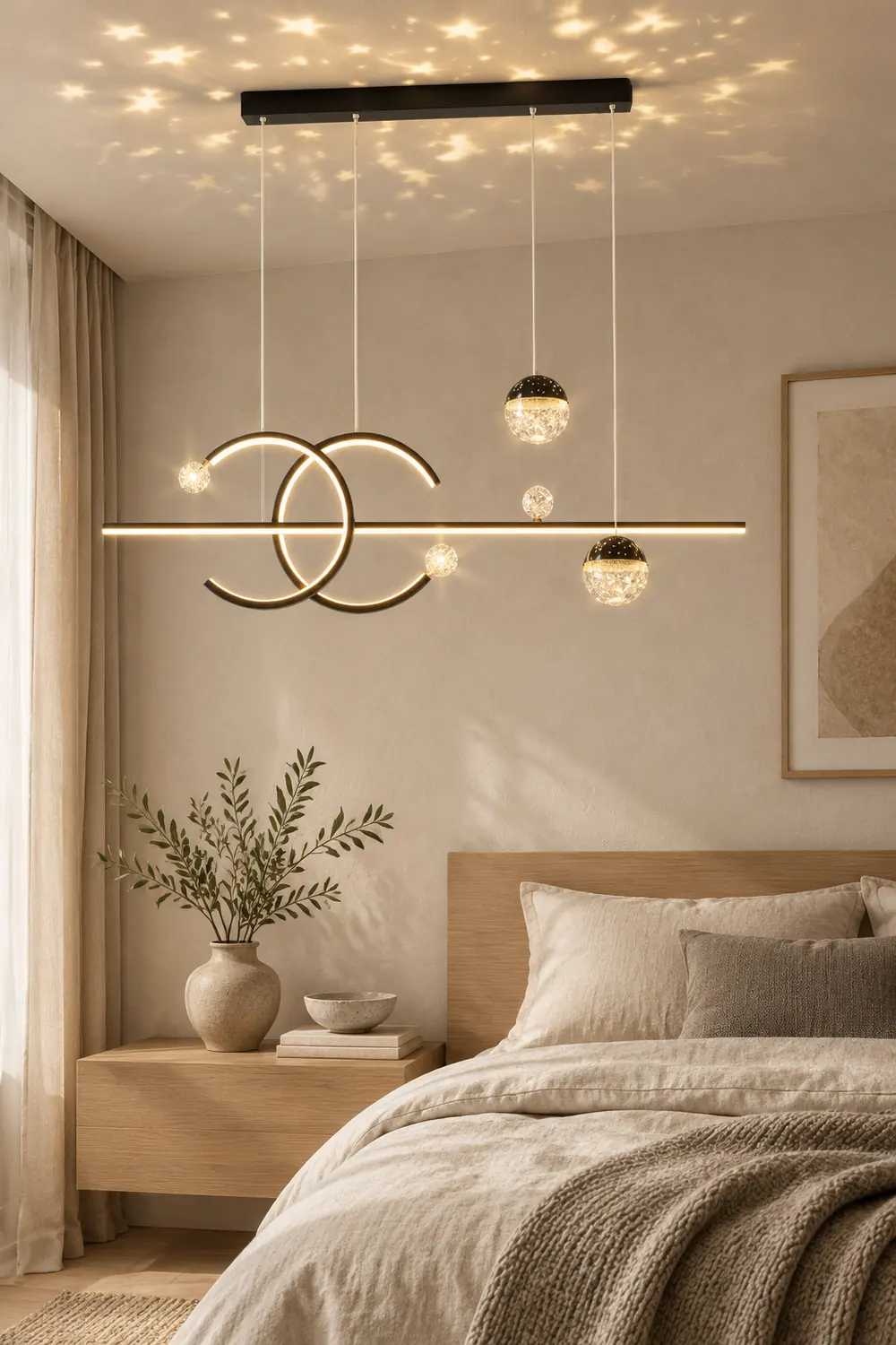 Madina Lineare LED Stern Pendelleuchte für Esszimmer, Schwarz - Lumpaz