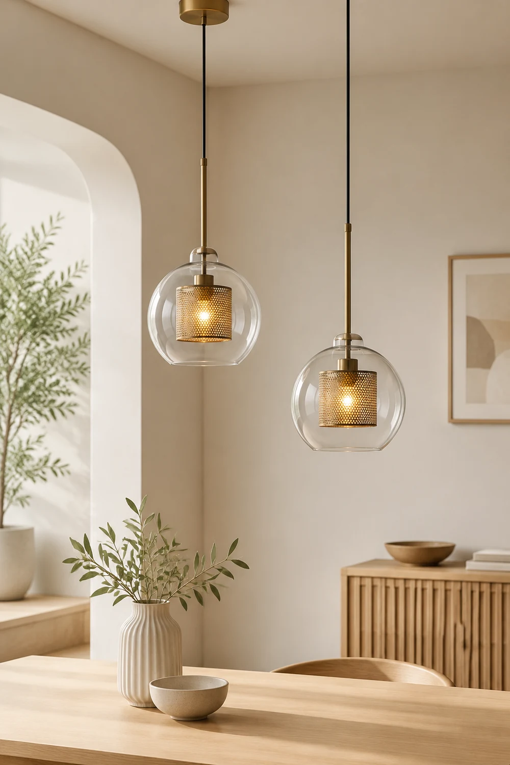 Nordische Industrielle Pendelleuchte aus Glas für Esszimmer, Gold - Lumpaz