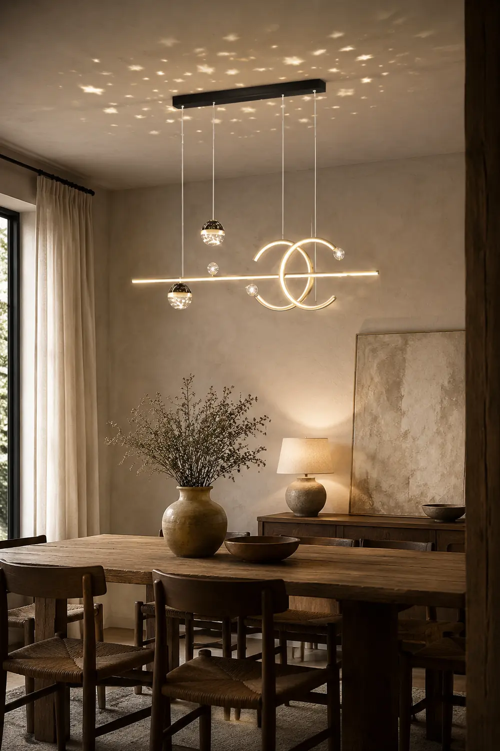 Madina Lineare LED Stern Pendelleuchte für Esszimmer, Schwarz - Lumpaz