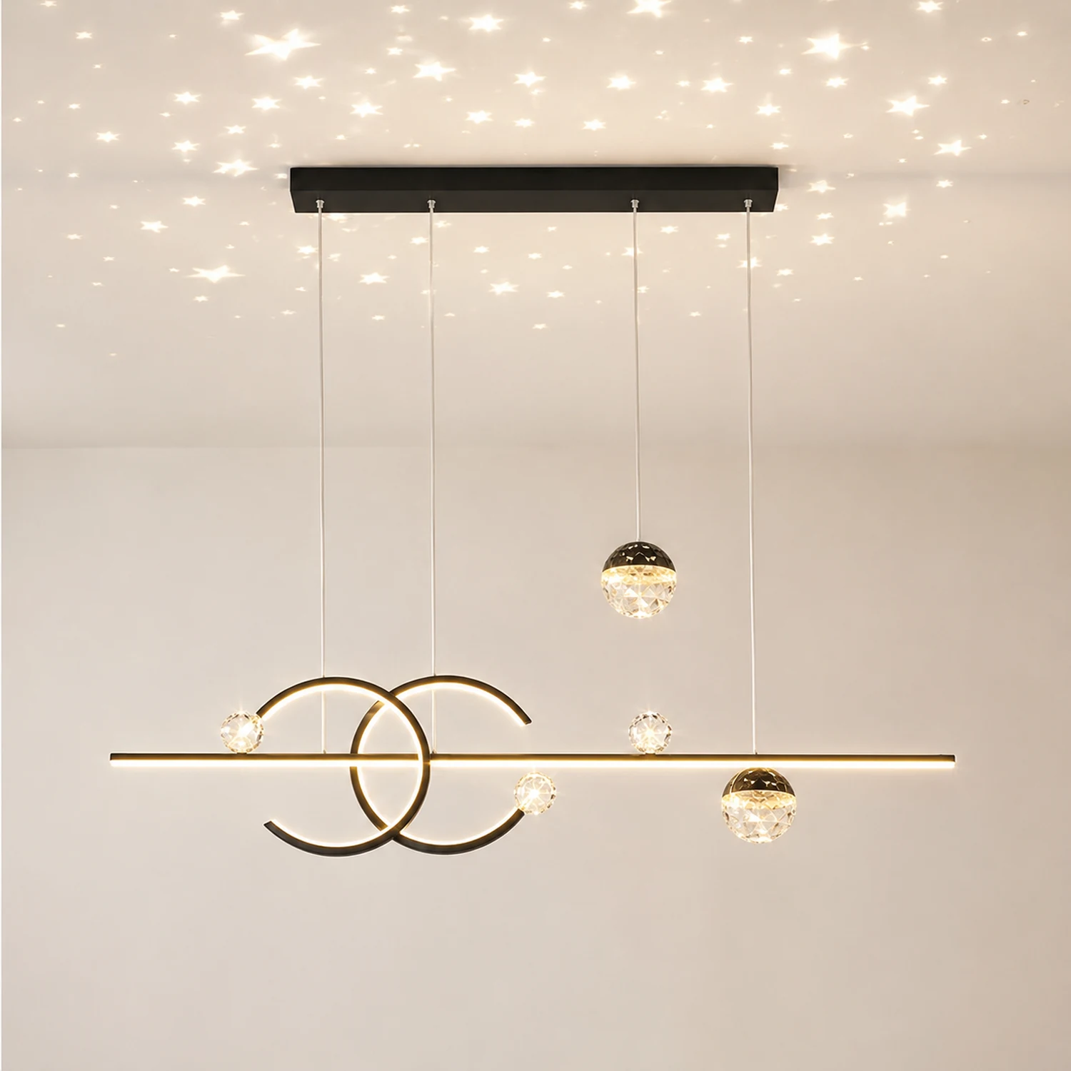 Madina Lineare LED Stern Pendelleuchte für Esszimmer, Schwarz - Lumpaz