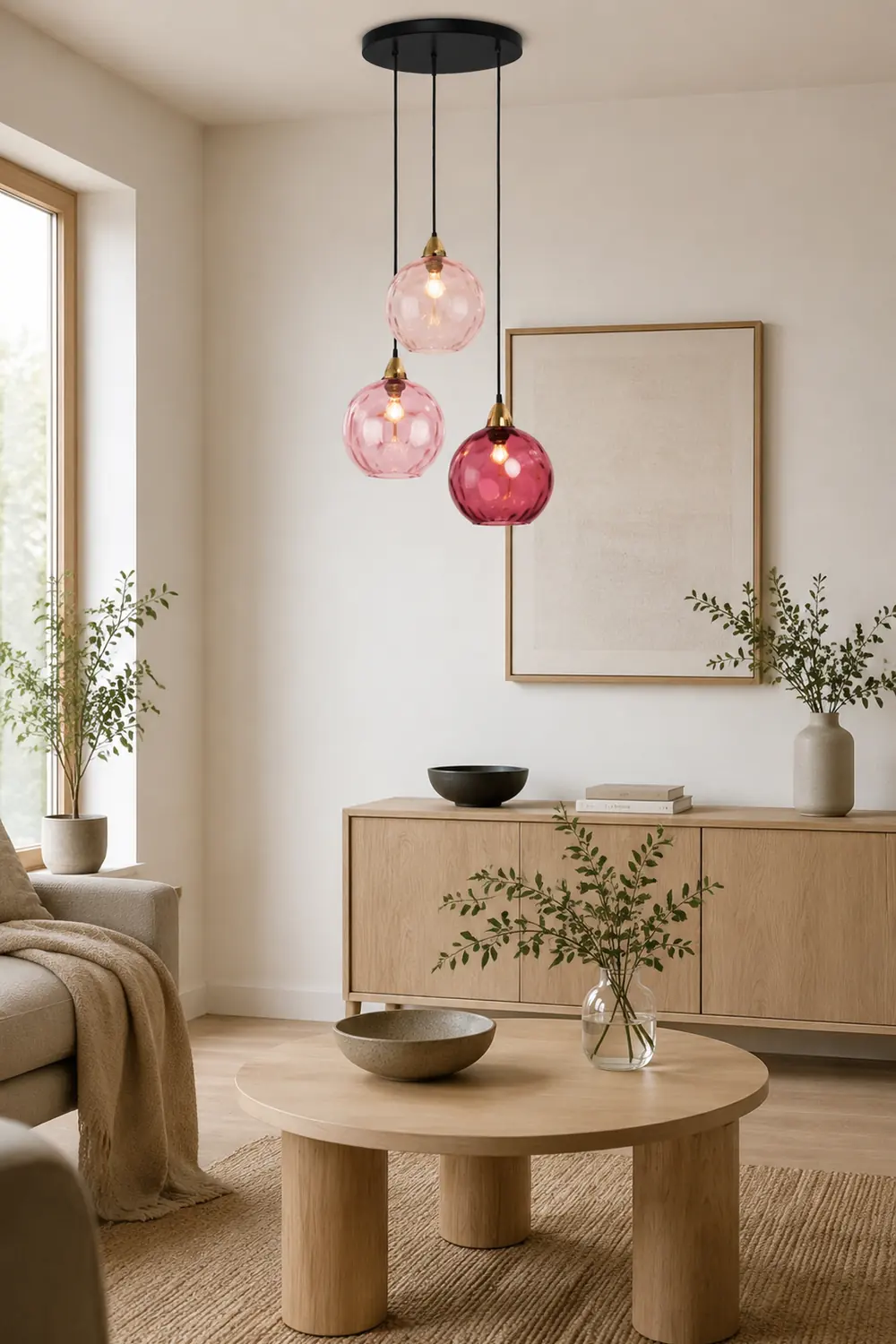Hailie Pendelleuchte aus buntem Glas, 3 flammig, Rosa - Lumpaz