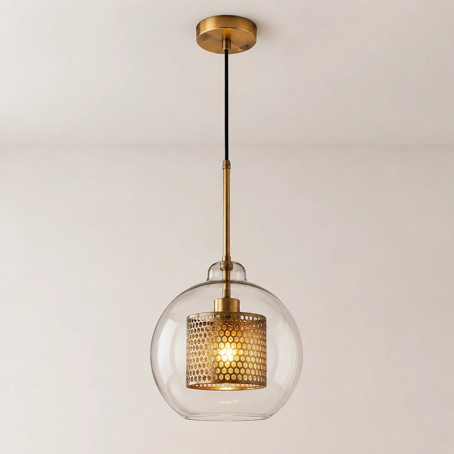 Nordische Industrielle Pendelleuchte aus Glas für Esszimmer, Gold - Lumpaz