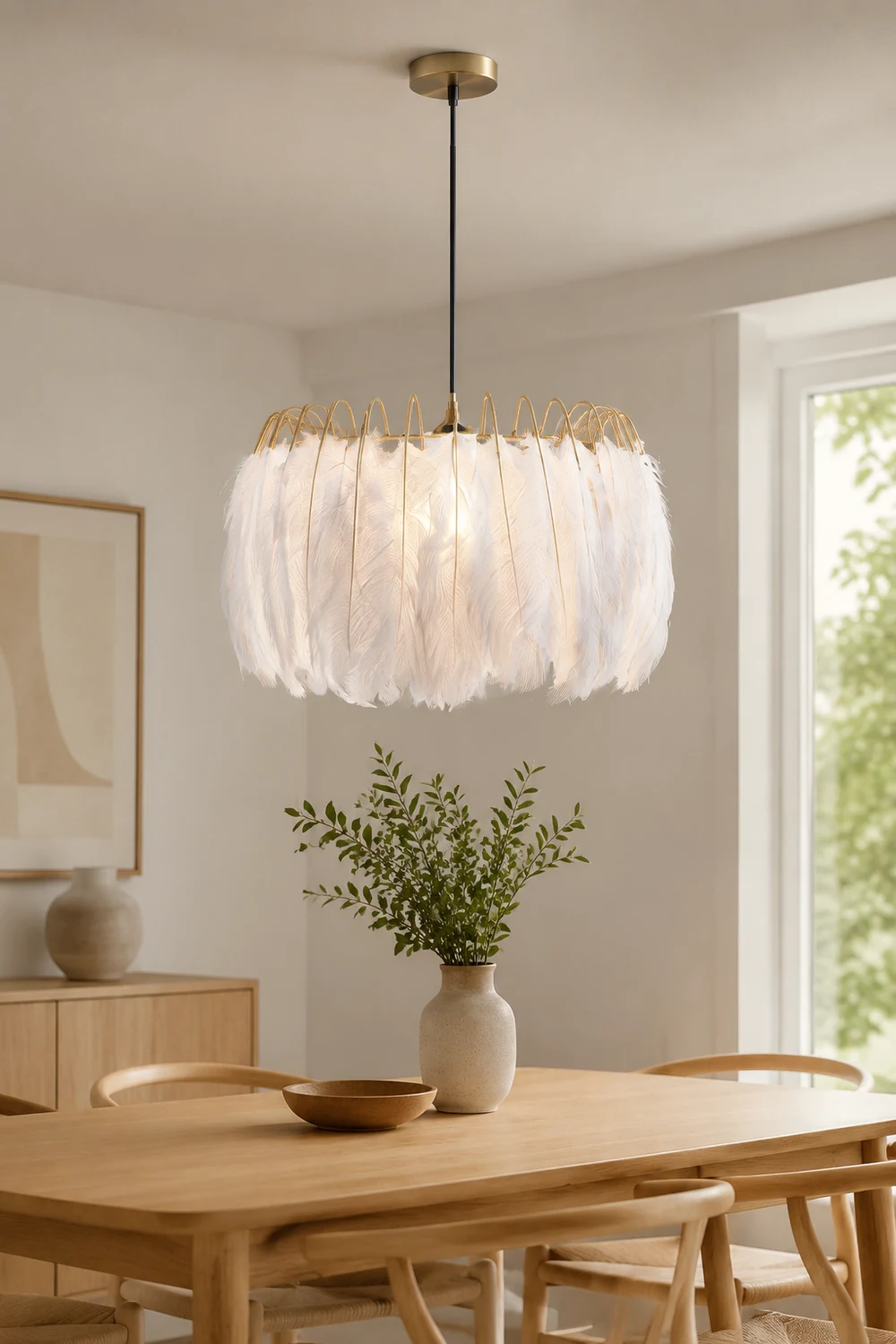 O'Moore Feder Moderne romantische Schlafzimmer-Pendelleuchten, Weiß - Lumpaz